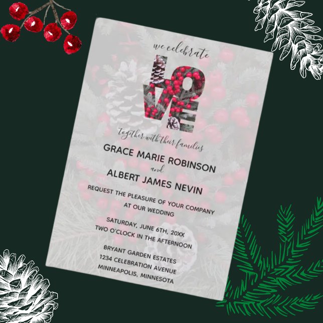 Invitación Boda Pinecone Evergreen Red Berries (Subido por el creador)