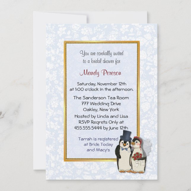 Invitación Boda pingüino - Ducha nupcial (Anverso)