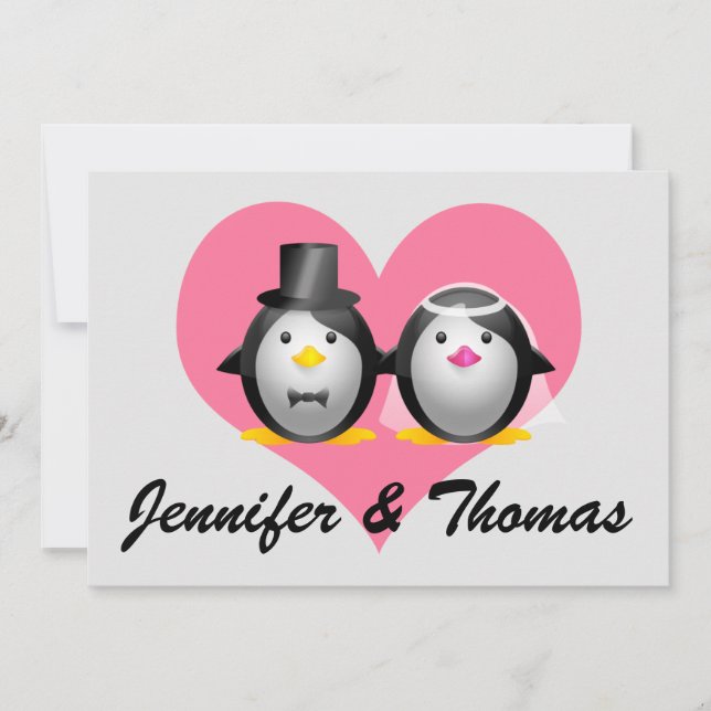 Invitación Boda Pingüinos, Jennifer y Thomas (Anverso)