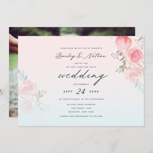 Invitación Boda Pink French Garden Floral Peony Bouquets (Anverso / Reverso)