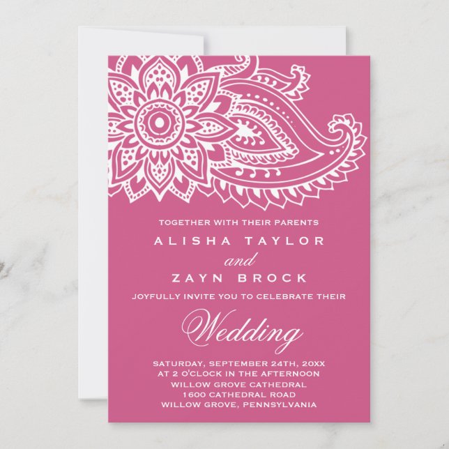 Invitación Boda Pink Indian Paisley (Anverso)