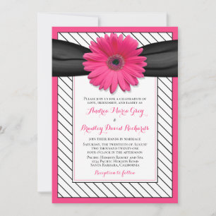 Invitación Boda Pinstripe Blanco Negro Rosa