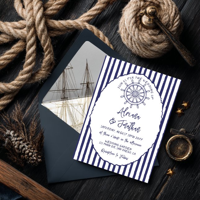 Invitación Boda pintada a mano azul náutico (Subido por el creador)