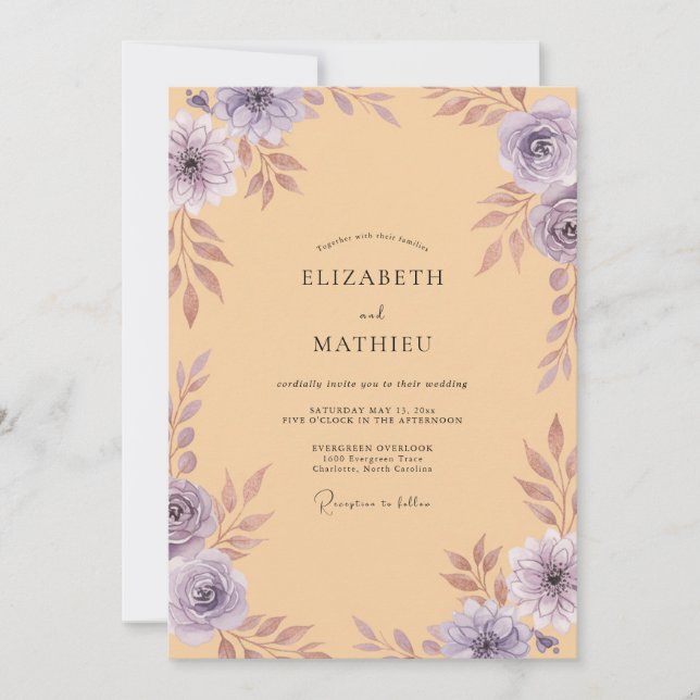 Invitación Boda Pintada Albaricoque Amatista (Anverso)