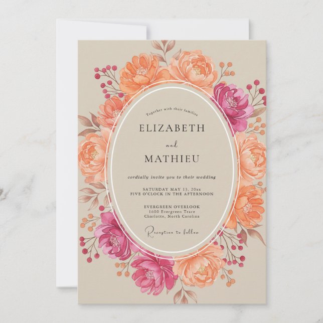 Invitación Boda Pintada Albaricoque Magenta (Anverso)