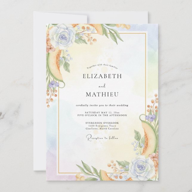 Invitación Boda Pintada Albaricoque Periwinkle (Anverso)