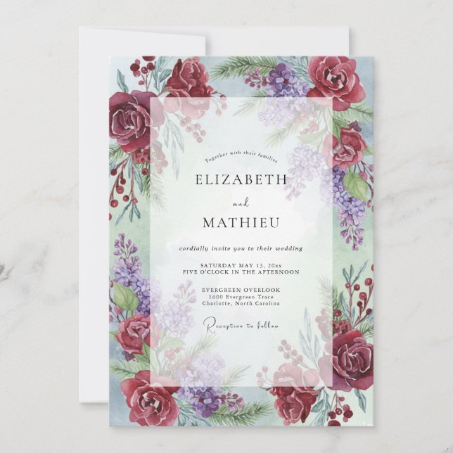 Invitación Boda Pintada Améthyst Vino (Anverso)