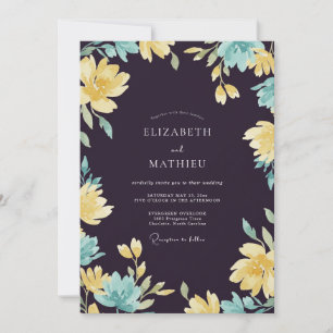 Invitación Boda Pintada Antigua con Ciruela Profunda Dorada