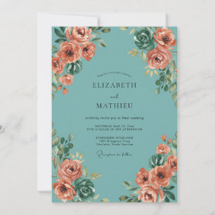 Invitación Boda Pintada Aqua Melocotón