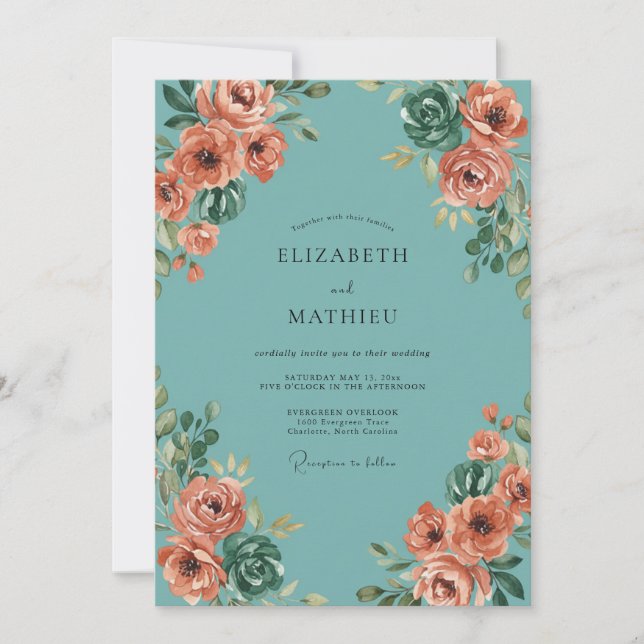 Invitación Boda Pintada Aqua Melocotón (Anverso)