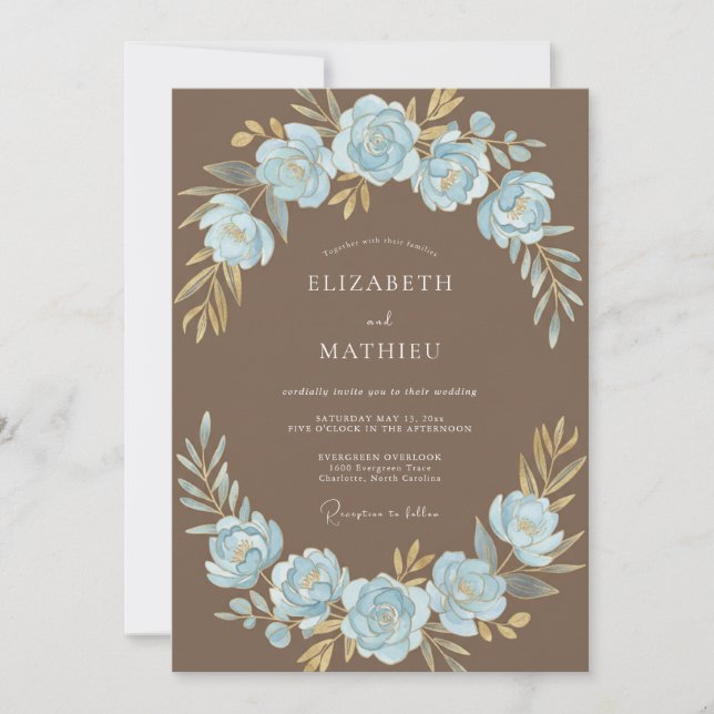 Invitación Boda Pintada Azul Grisáceo (Anverso)