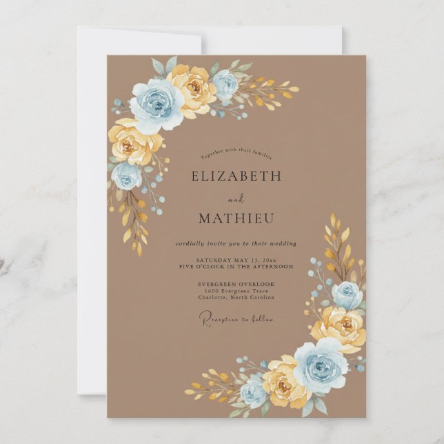 Invitación Boda Pintada Azul Taupe (Anverso)