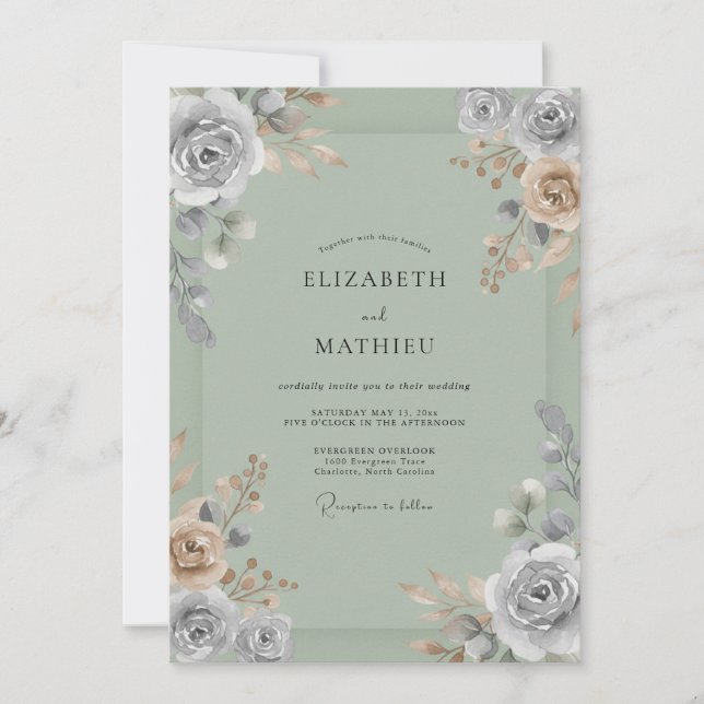 Invitación Boda Pintada Celadón (Anverso)