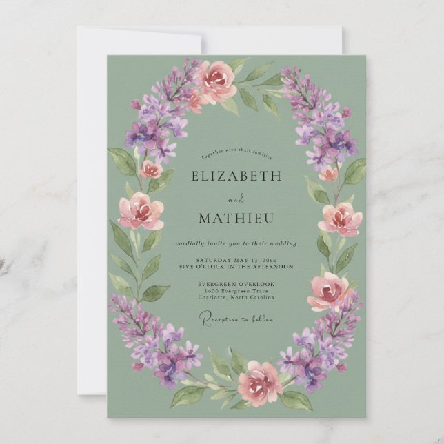 Invitación Boda Pintada Celadón Amatista (Anverso)