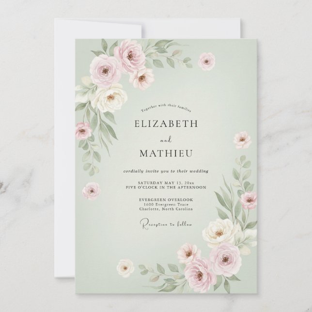 Invitación Boda Pintada Celadón Malva (Anverso)