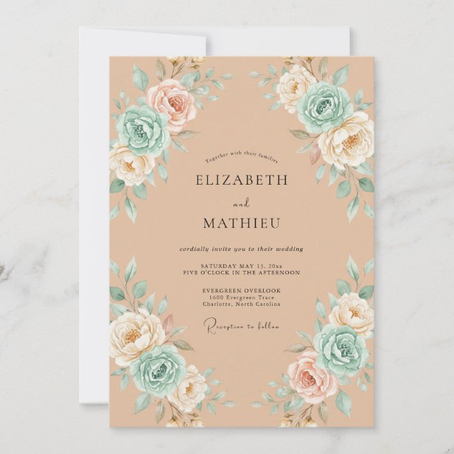 Invitación Boda Pintada Champagne Aqua (Anverso)
