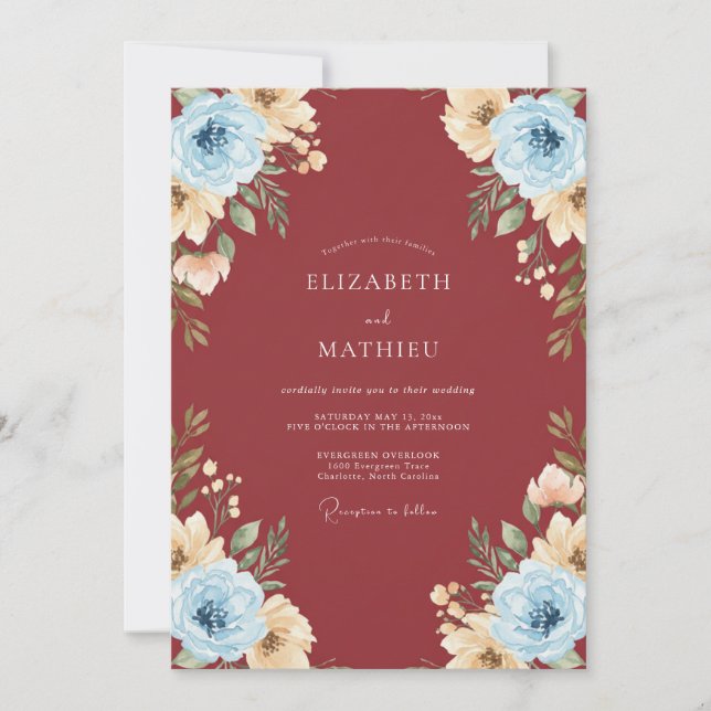 Invitación Boda Pintada Champagne Borgoña (Anverso)