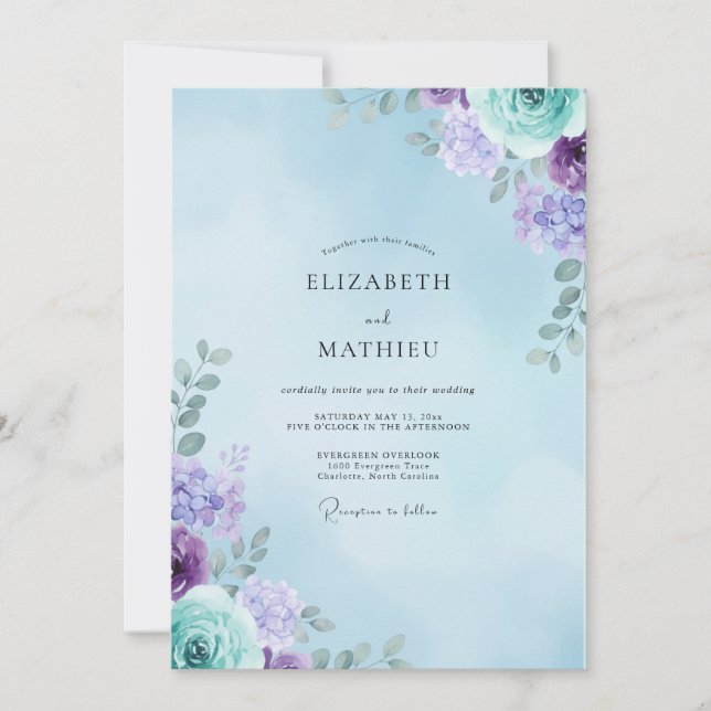 Invitación Boda Pintada Cielo Amatista (Anverso)