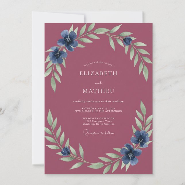 Invitación Boda Pintada Ciruela Zafiro (Anverso)