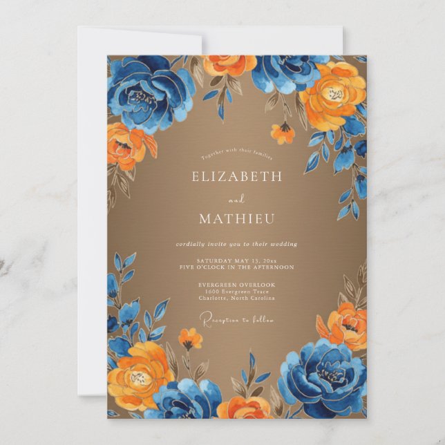 Invitación Boda Pintada Cobalto Ámbar (Anverso)