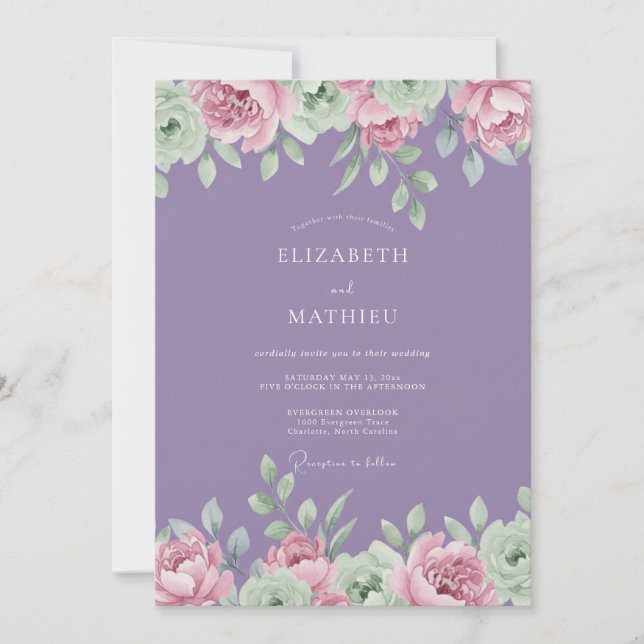 Invitación Boda Pintada con Acuarela de Lavanda (Anverso)