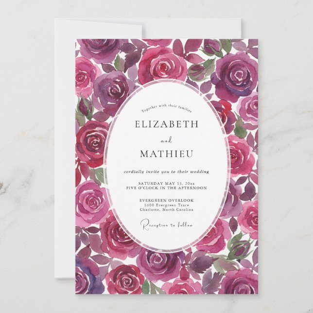Invitación Boda Pintada con Amethyst Burgundy (Anverso)