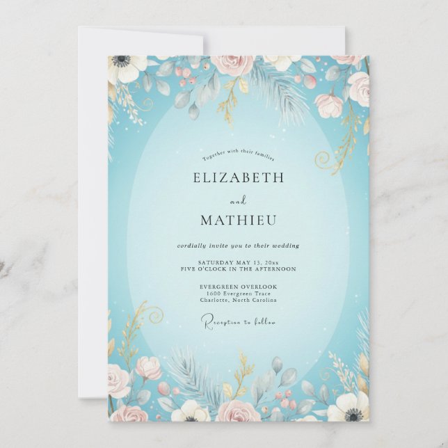Invitación Boda Pintada con Aqua Blush (Anverso)