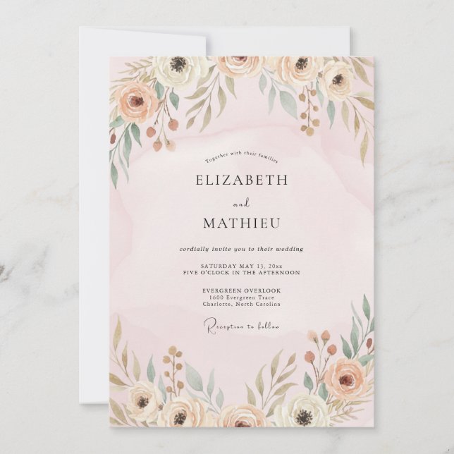 Invitación Boda Pintada con Champagne Rosado (Anverso)