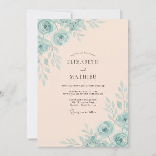 Invitación Boda Pintada con Champán Aqua Blush