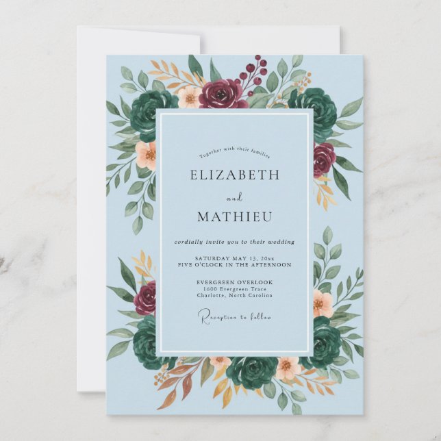Invitación Boda Pintada con Cielo de Borgoña (Anverso)