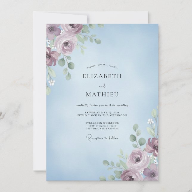 Invitación Boda Pintada con Cielo de Ciruela (Anverso)