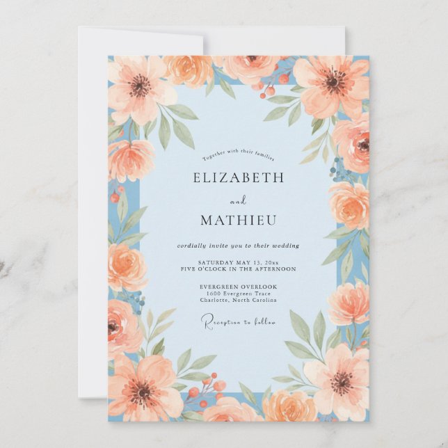 Invitación Boda Pintada con Cielo de Coral (Anverso)