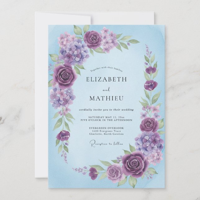Invitación Boda Pintada con Cielo de Lila (Anverso)