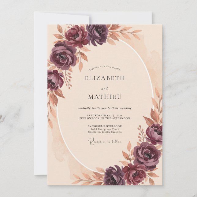 Invitación Boda Pintada con Ciruelas Burdeos (Anverso)