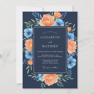 Invitación Boda Pintada con Coral Suave de Navy