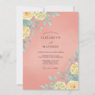 Invitación Boda Pintada con Flor Silvestre de Coral