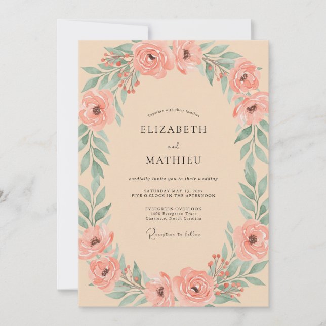 Invitación Boda Pintada con Follaje de Albaricoque (Anverso)
