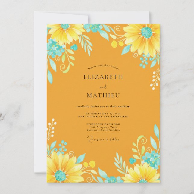 Invitación Boda Pintada con Girasoles Ámbar (Anverso)
