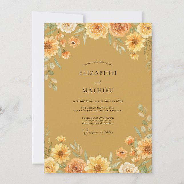 Invitación Boda Pintada con Girasoles Ocres (Anverso)