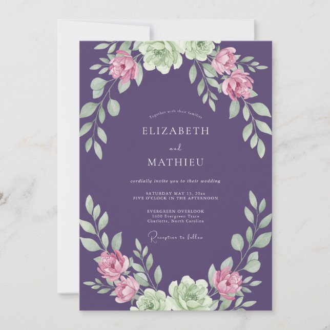 Invitación Boda Pintada con Hojas de Ciruela (Anverso)