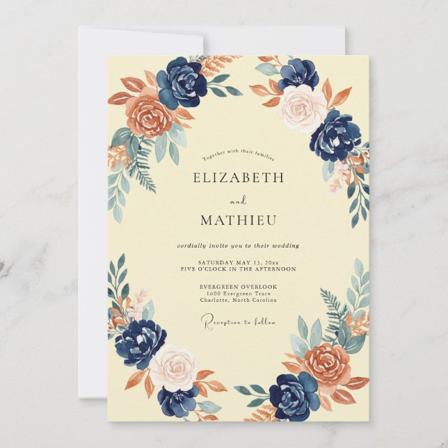 Invitación Boda Pintada con Índigo Cobre (Anverso)