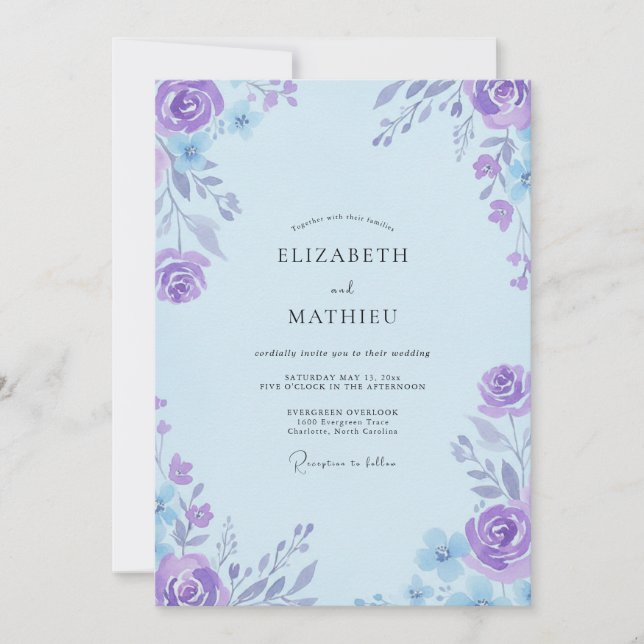 Invitación Boda Pintada con Índigo Violeta Moderno (Anverso)