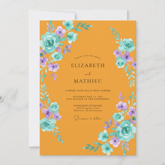 Invitación Boda Pintada con Lavanda Polvorienta Ámbar (Anverso)