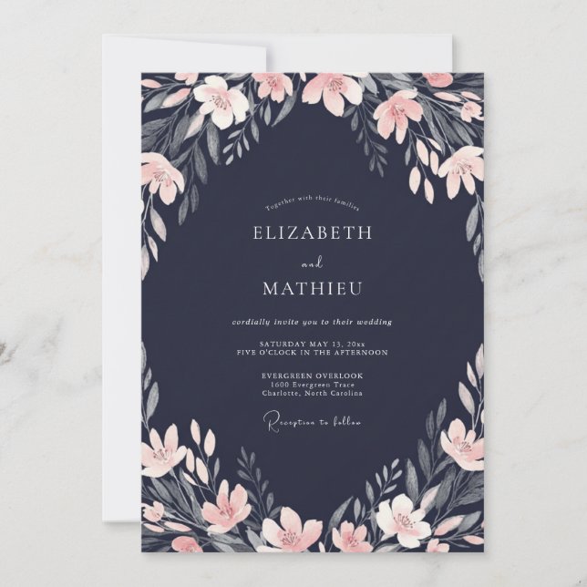Invitación Boda Pintada con Melocotón de Medianoche (Anverso)