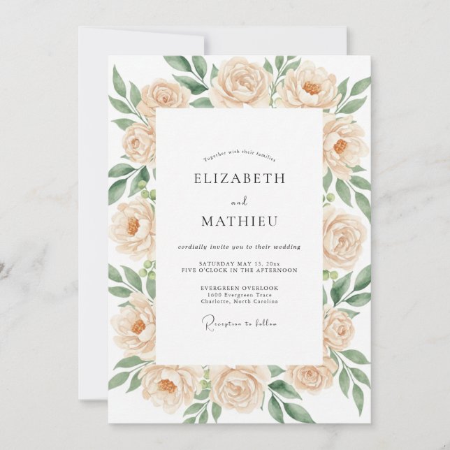 Invitación Boda Pintada con Melocotón y Champán (Anverso)