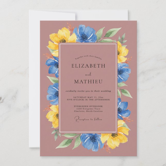 Invitación Boda Pintada con Mostaza Malva (Anverso)