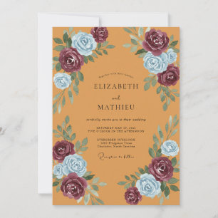 Invitación Boda Pintada con Mostaza Tropical y Ciruela
