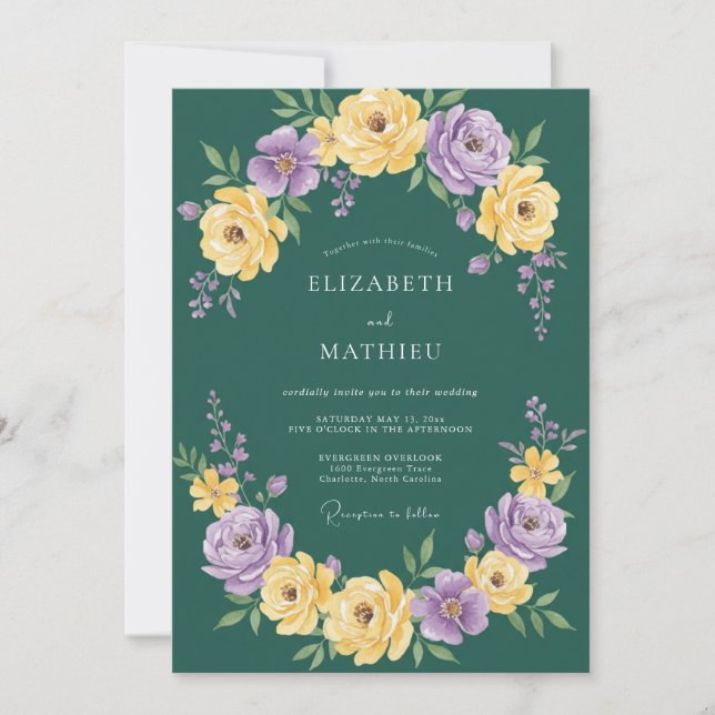Invitación Boda Pintada con Mostaza Violeta (Anverso)