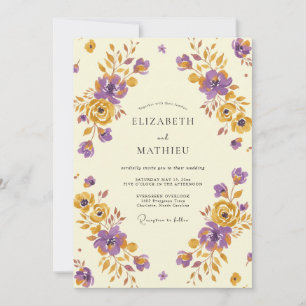 Invitación Boda Pintada con Mostaza Violeta Vintage