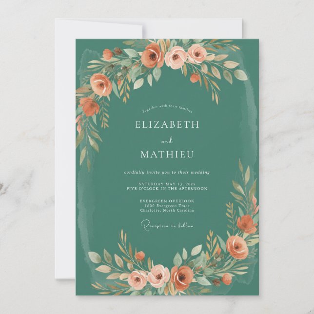 Invitación Boda Pintada con Óxido Esmeralda (Anverso)